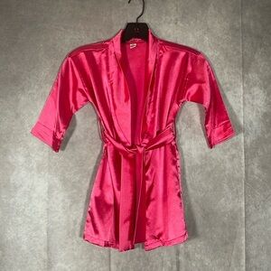 Girls Hot Pink Satin Spa Bridesmaids Robe | See Measurements